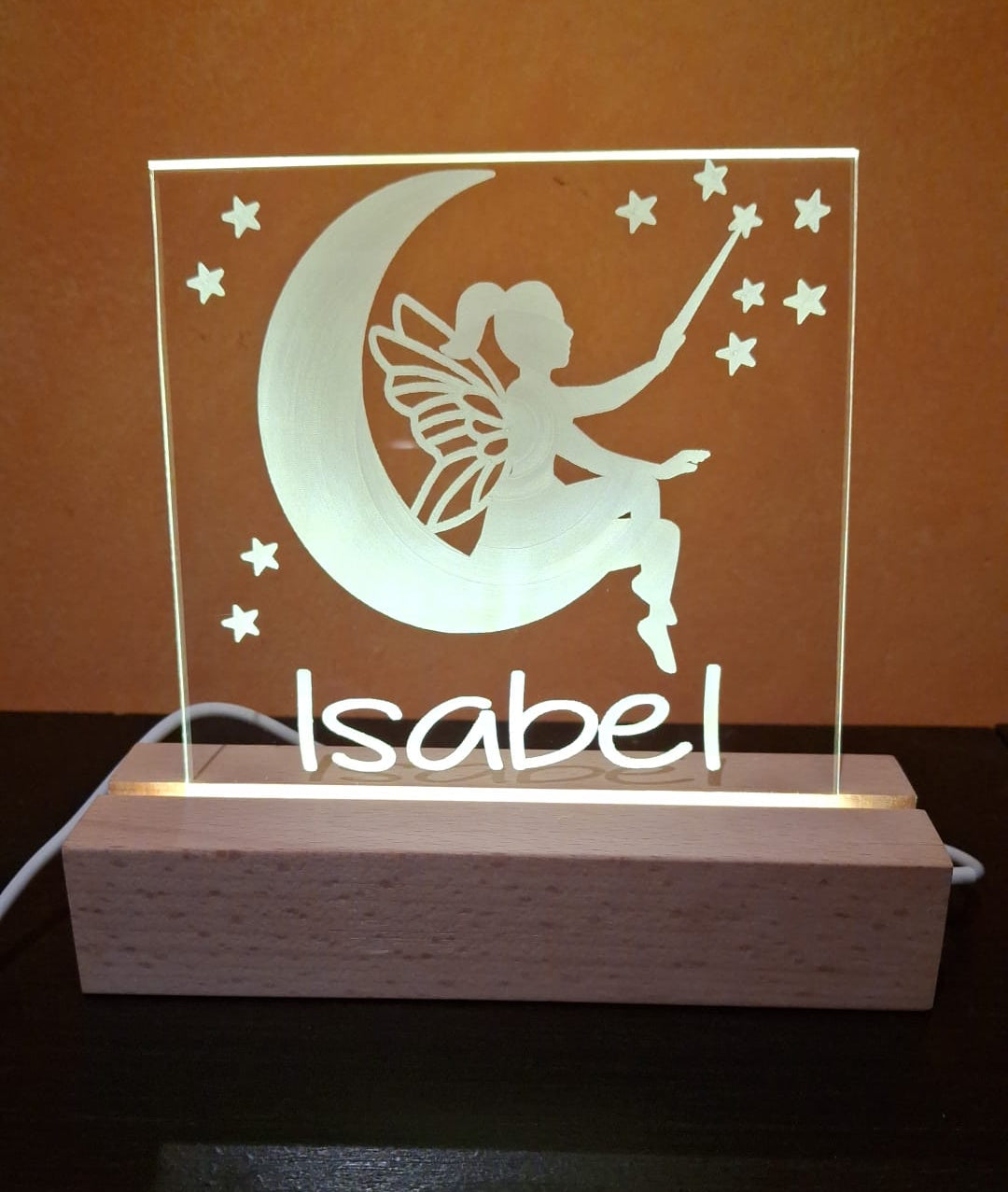 Lámpara led "Hada en la luna" con opción de personalización