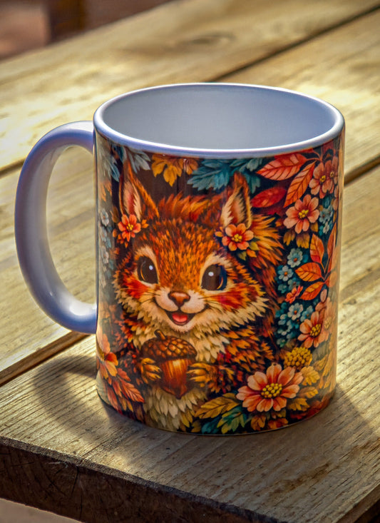 Taza de cerámica con ardilla otoñal – Regalo artesanal acogedor